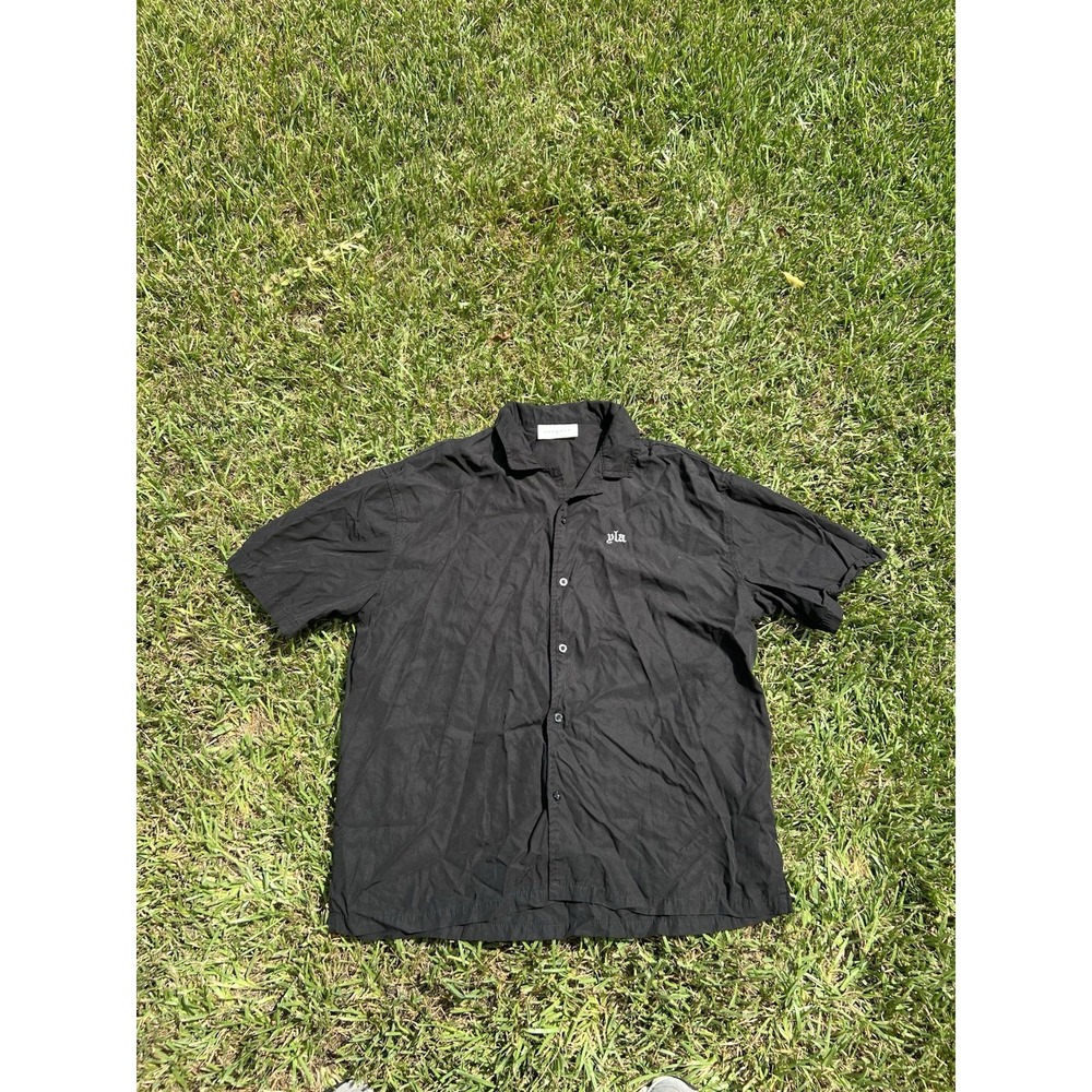 YoungLA Shirt Mens Large Button Up Army Black Stretch Streetwear